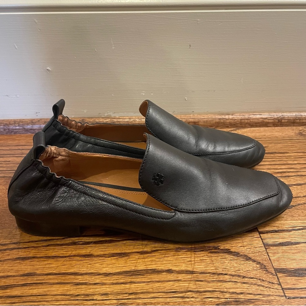 Tory Burch Black Leather Elastic-Back Loafers